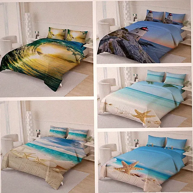 3D Beach Seashell Lighthouse Wave Quilt Cover Duvet Cover Comforter set