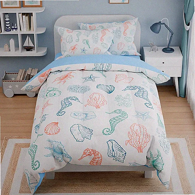 4 PCS Full Size Kids Bedding Set Seashell Ocean Microfiber Comforter Bed