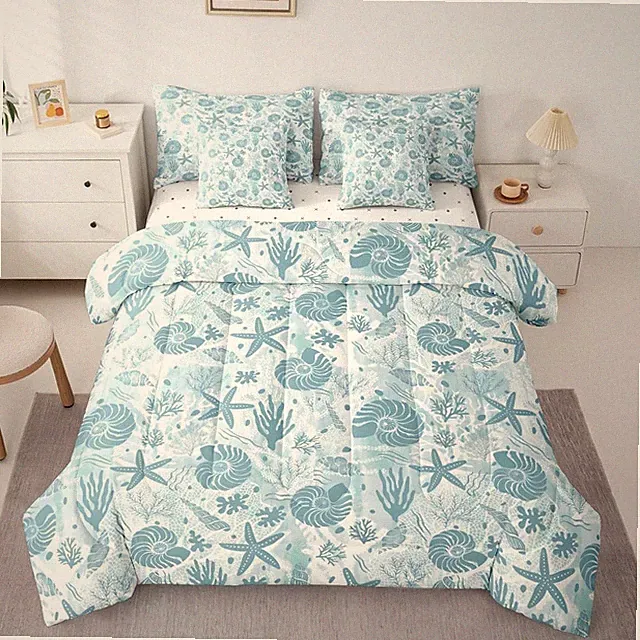 7 Pieces Seashell Conch Starfish Coral Comforter Twin, Bedroom Decor