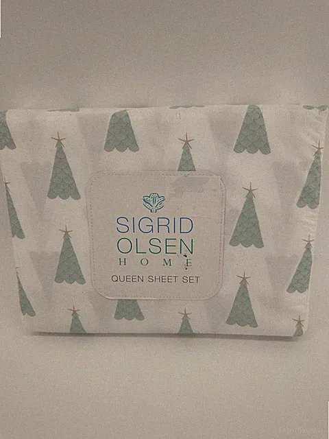 Aqua Christmas Tree Sheet Set Queen 4pc Starfish Seashells Coastal Sigrid Olsen