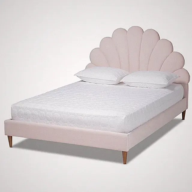 Baxton Studio Odille Queen Size Light Pink Velvet Seashell Shaped Platform Bed