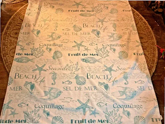 Beach seashell theme soft blanket 68"x48" white @ light blue shell print