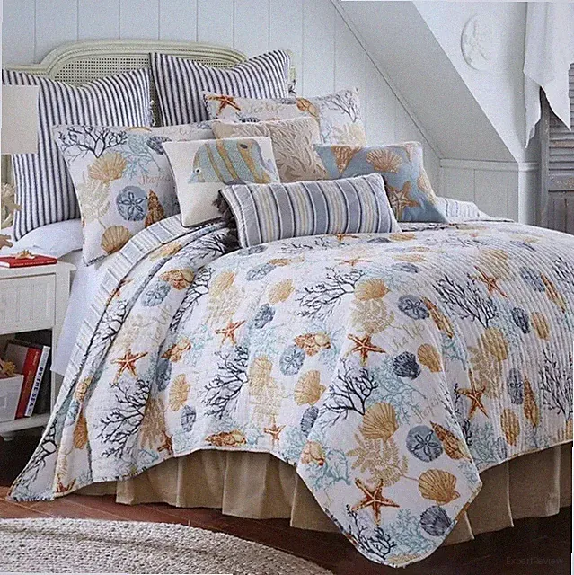Beach Seashells Full/Queen Quilt w/ 2 Standard Shams Beach House Ocean NEW Coast