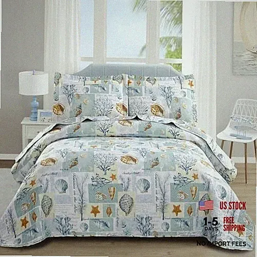 Beach Theme Quilts Set Size Ocean Conch Seashell Starfish King Conch Letter