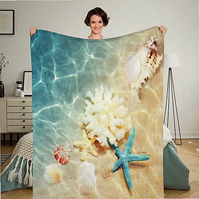 Beach Throw Blanket Ocean Beach Theme Blanket Seashell Blankets Travel Blanket W