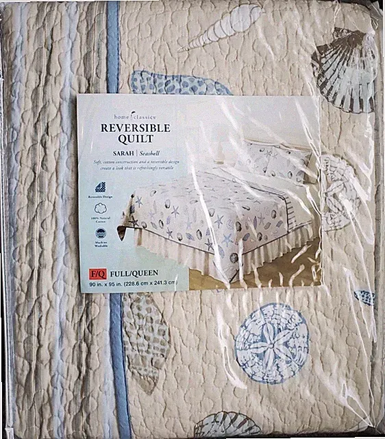 BRAND NEW Full/Queen Sarah Seashell Seashells Reversible Quilt Home Classics