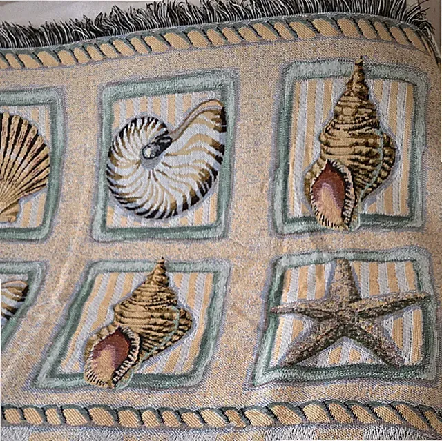 Coastal Beach Seashells Afghan Throw Blanket 90" x 60" Large Sea Ocean Shell