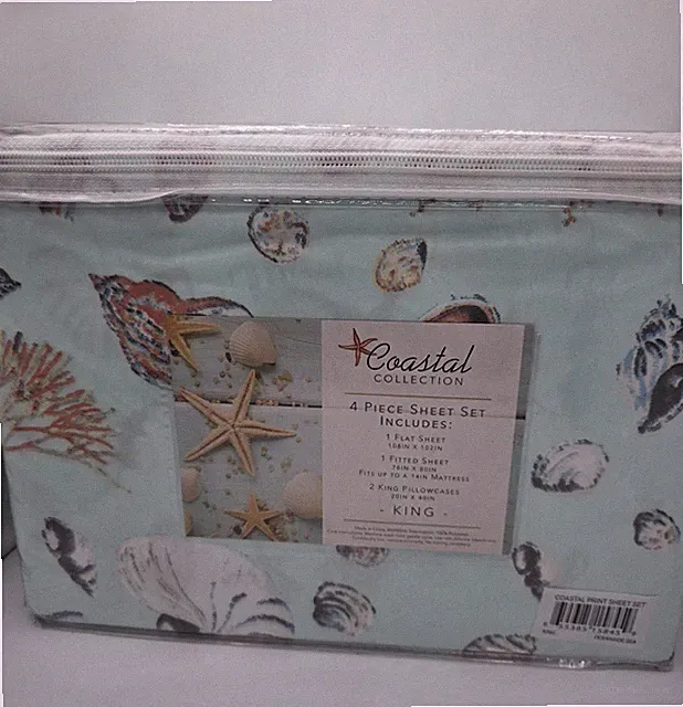 Coastal Collection 4 Piece KING Sheet Set-Sea Shells Beach House- Oceanside Sea