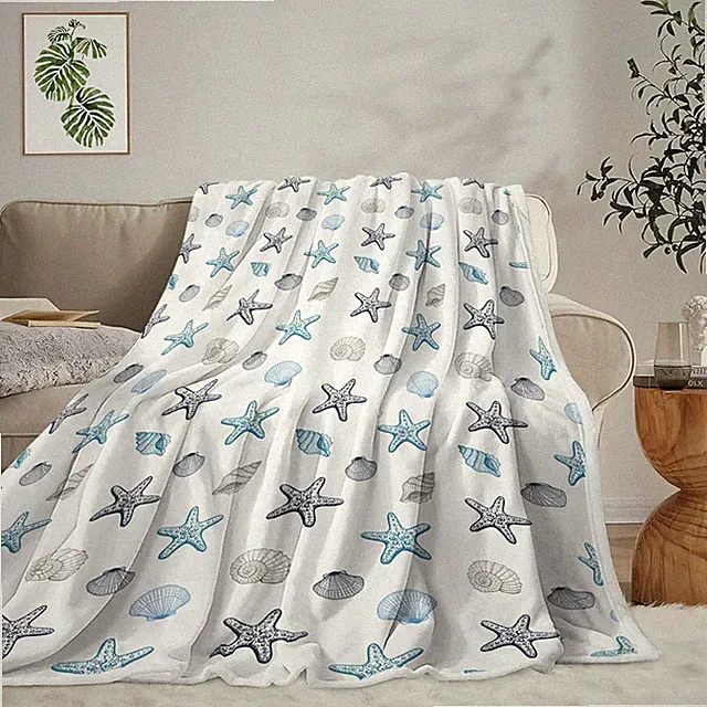 Coastal Ocean Beach Throw Blanket, Starfish Seashells Summer 50"X60" Multi8