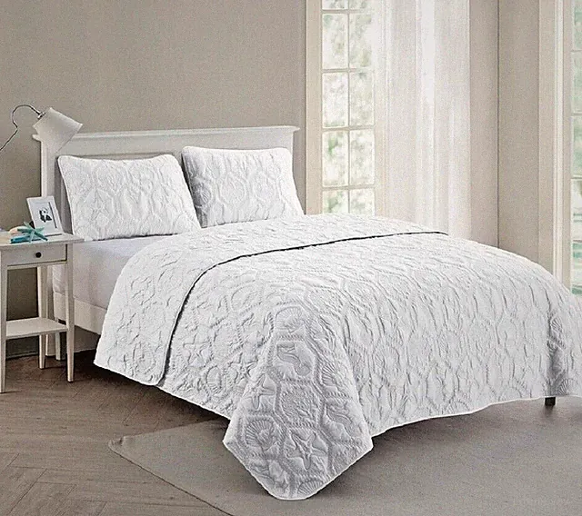 Coastal Quilt Set Queen White Ocean Sea Shell Horse Starfish Pillow Sham Bedding