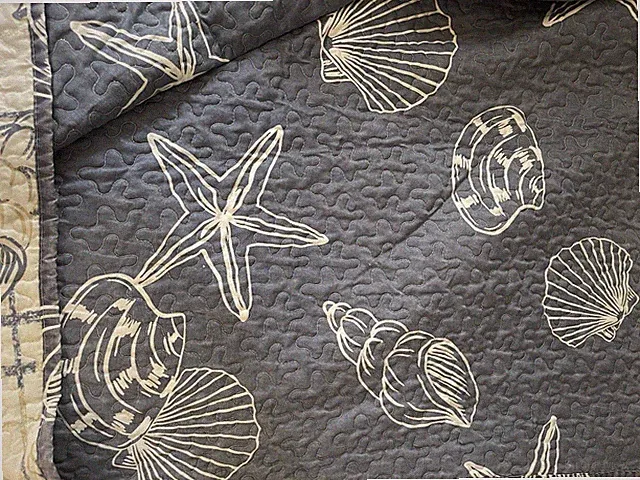 COASTAL Seashell Quilt Set King Size 3-Pc Comforter Nautical Beach REVERSIBLE