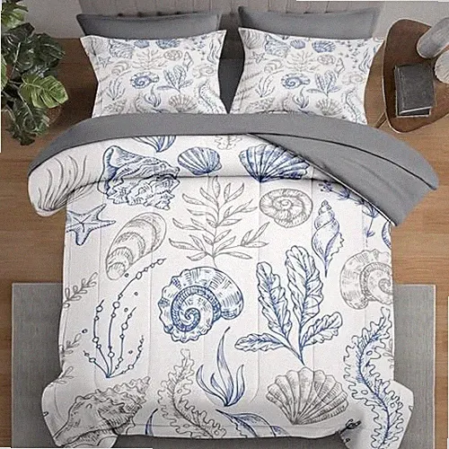 Comforter Set Size, Sea Shell Coral Seashell 5 Pcs Bedding for Twin Blue Sea