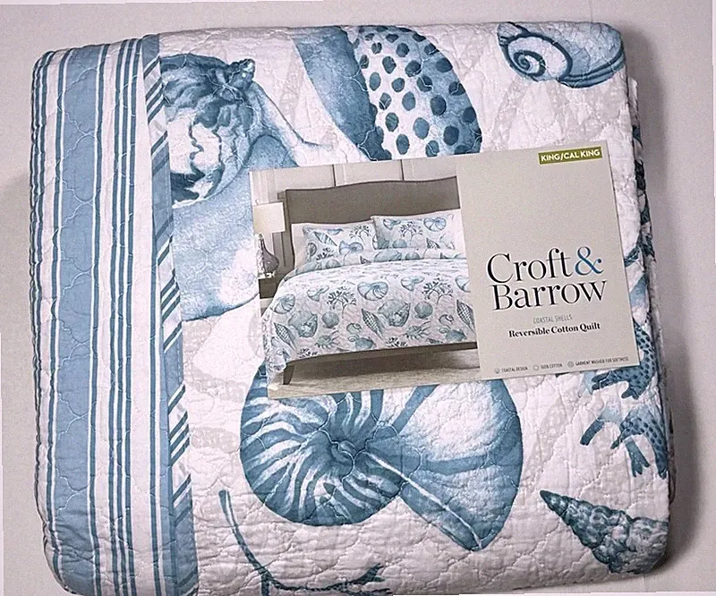 Croft Barrow Home Big Scattered Sea Shells Seashell Reversible King CalK Quilt