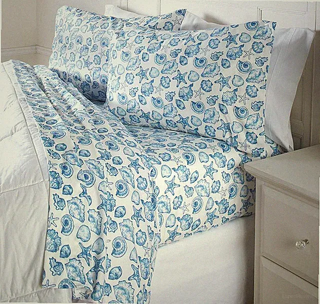 Full Queen Tropical Paradise Palm Trees Sheet Sets Nautical Seashells Sheet Set