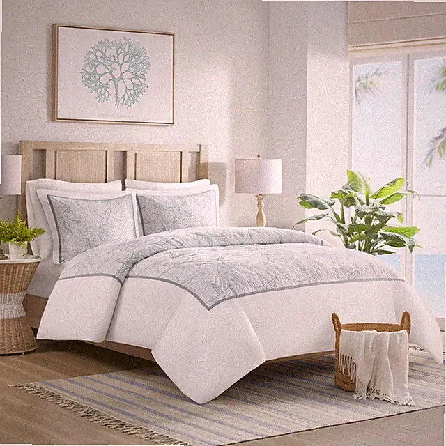 Harbor House 100 Cotton Duvet Cover Embroidered Coastal Seashells Starfish
