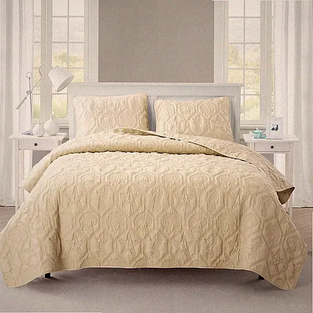 King size Coastal Beach Starfish Seashells Sea Horse Sand Tan 3-Piece Quilt Set