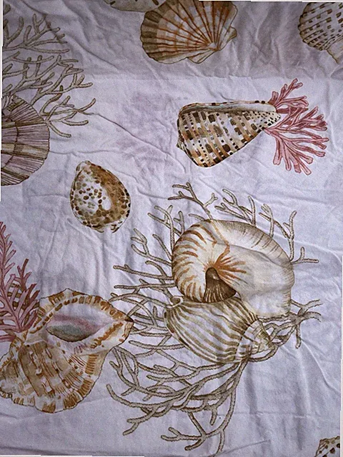 Linen Source QS Cotton Flat & Fitted Sheets White/Pink Seashells Coastal Coral