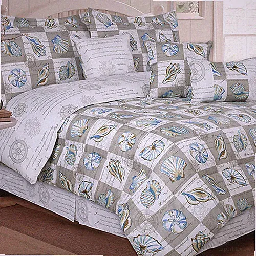 Nautical Elite Ocean Seashell 7 Piece Bed In Bag Comforter Set,Choice Sizes-NEW