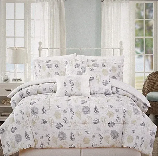 Nautical Ocean Seashells & Sealife 7 Piece Bed In Bag Comforter Set,Choice - NEW