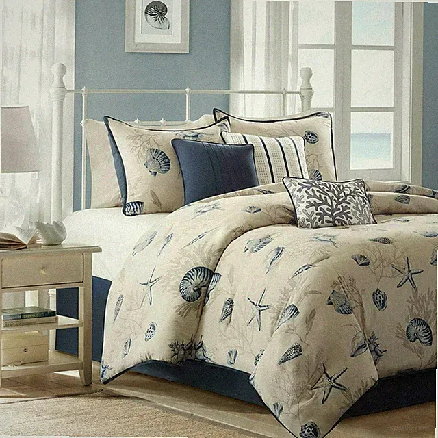 NEW! ~ BEACH HOUSE BLUE WHITE CORAL SEA SHELL STAR FISH NAUTICAL COMFORTER SET