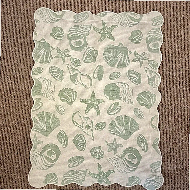 Pillow Sham Coastal Green White Sea Shell Pattern Rectangular Nautical Bedrooms