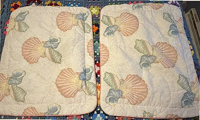 Pillow Shams (set of 2) Quilted Pastel Seashells 24"x29"