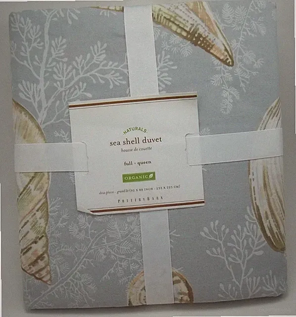 POTTERY BARN SEA SHELL DUVET FULL QUEEN GRAY ORGANIC OCEAN #1011