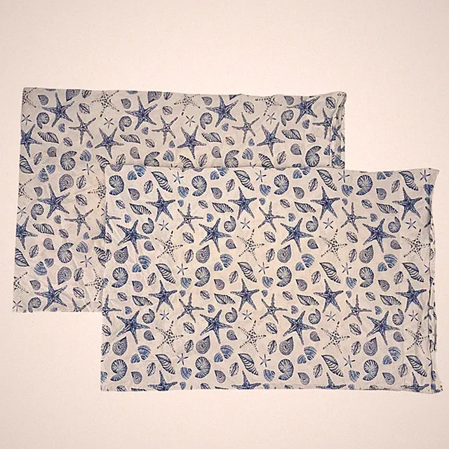 Pottery Barn Standard Pillowcases Set Of 2 Organic Cotton Coastal Starfish Shell