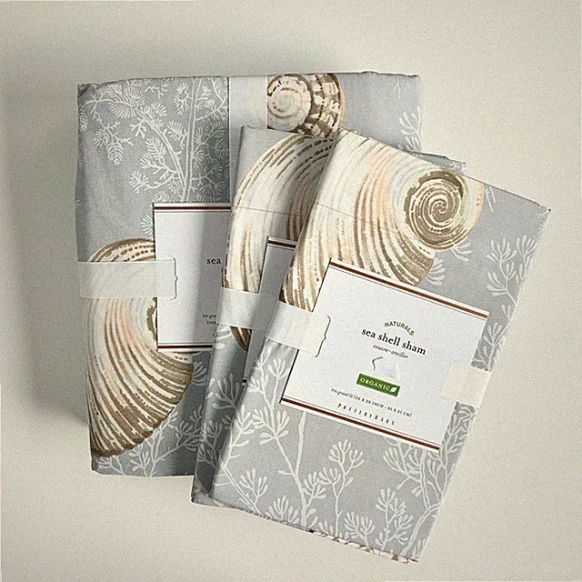 POTTERY BARN SUMMER SEASHELL ORGANIC DUVET COVER + Euro SHAMs Queen 3pc ocean