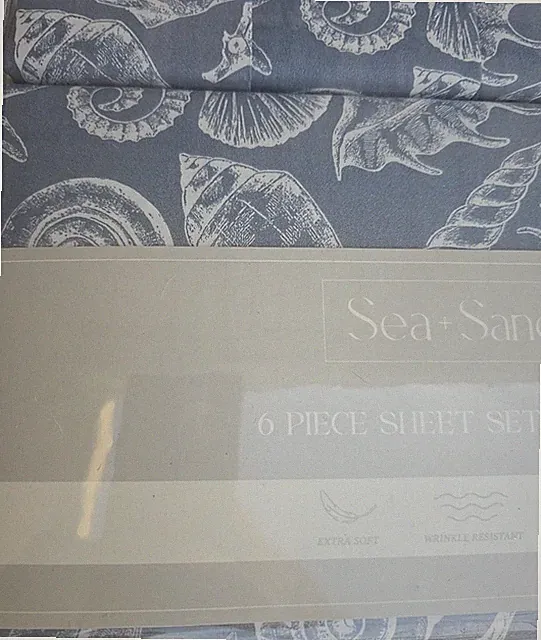 Sea Sand Shell Sheets KING sheet set TikTok Beach theme Seahorse 6pc NEW
