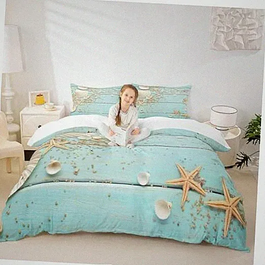 Seashell Starfish Duvet Cover Set Full Size,Wood Stripes Full 80"x90" Wws8997