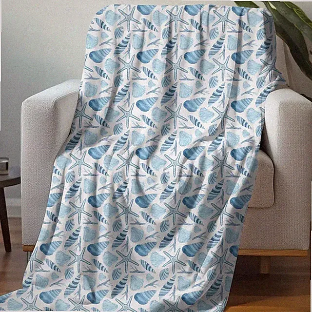 Seashell Starfish Throw Blanket Coastal Decor