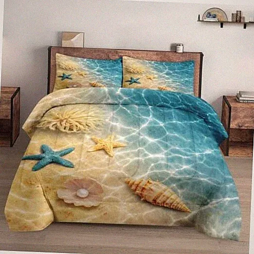 Size Comforter Set with Pillowcase, Summer Marine Seashell Twin Multi 13