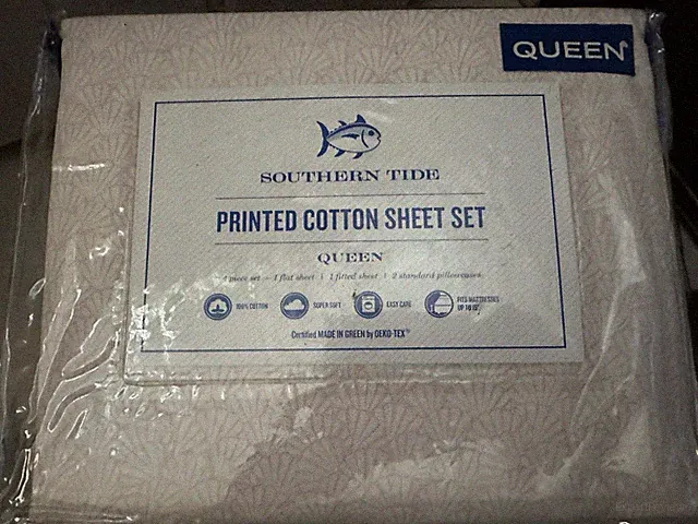 Southern Tide Printed Seashells Pattern Cotton Sheet Set - Pink, Queen Size