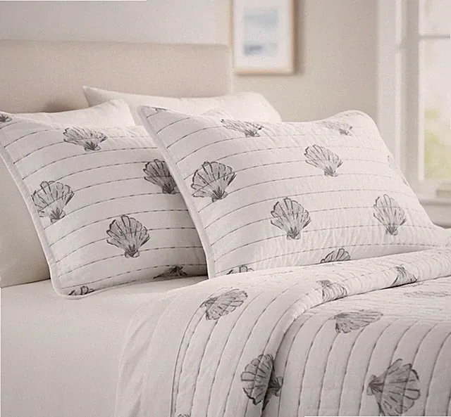 Standard Quilted Pillow Shams 2PC Coastal Nautical Seashells Sigrid Olsen Cotton