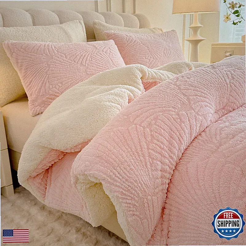 Tohrisa Seashell Jacquard Sherpa Comforter Set Warm Cozy Premium Bedding 3