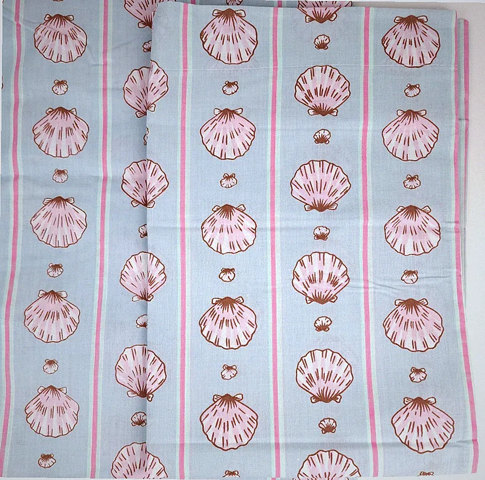 Vintage Retro Shell Twin Sheet Set Seashell Coastal Beach Blue Pink Cotton Blnd